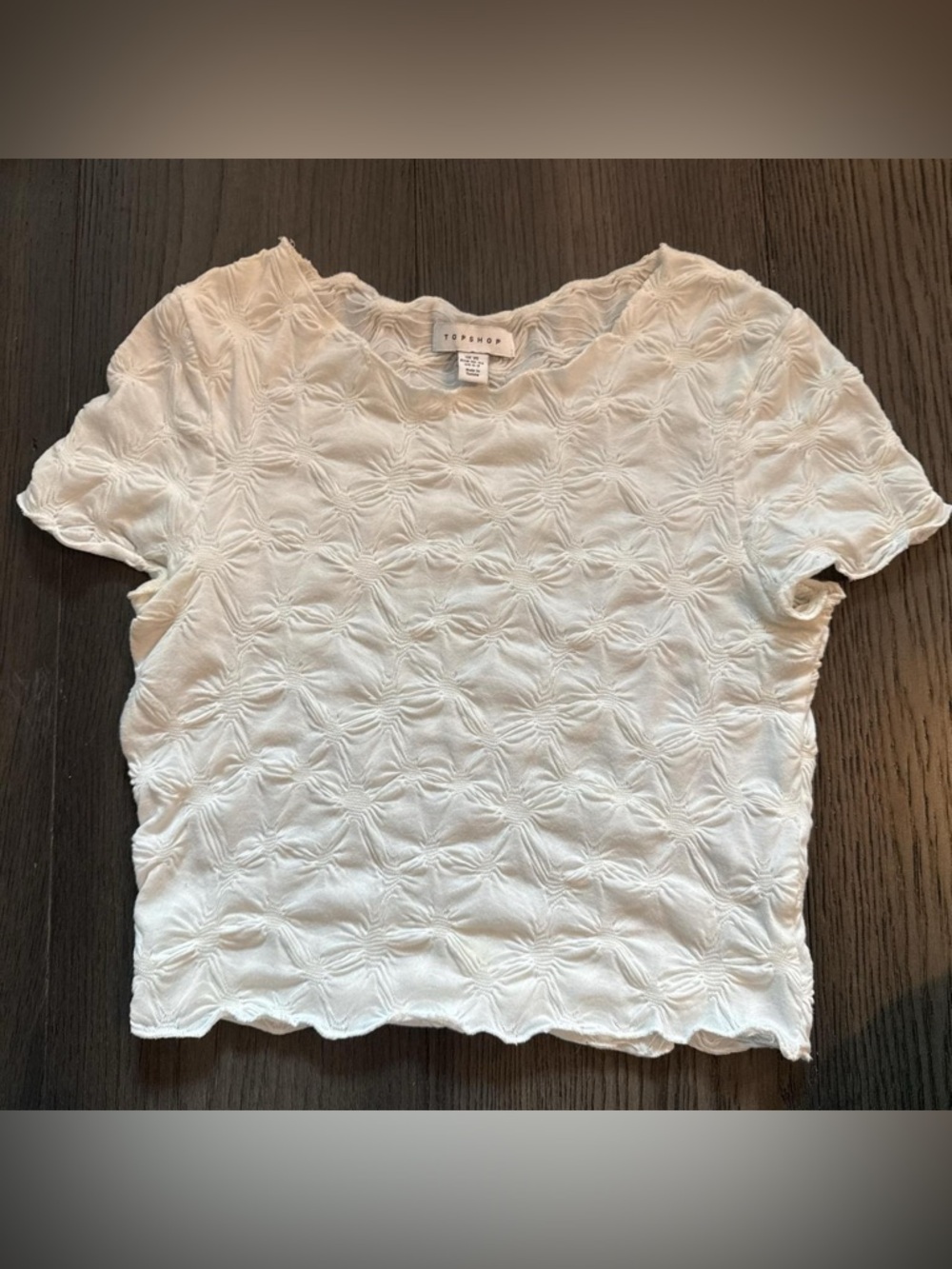 Topshop White Short Sleeve Textured Floral Tee